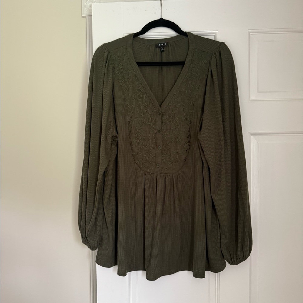 Torrid Green Embroidered Blouse